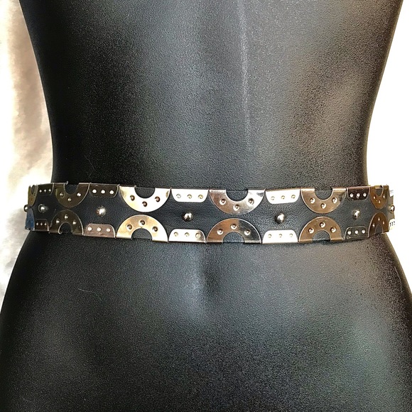 Vintage Donna Katz genuine bonded leather shiny metal disco art flashy belt - Picture 3 of 8